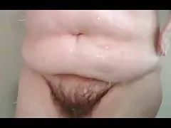 BBW жена душ си голям задник, космати путка